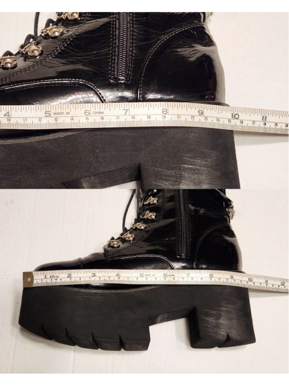 Black High Platform Silver Chain Accent Chunky Gothic Punk Ankle Boots 39/8 - Picture 11 of 12
